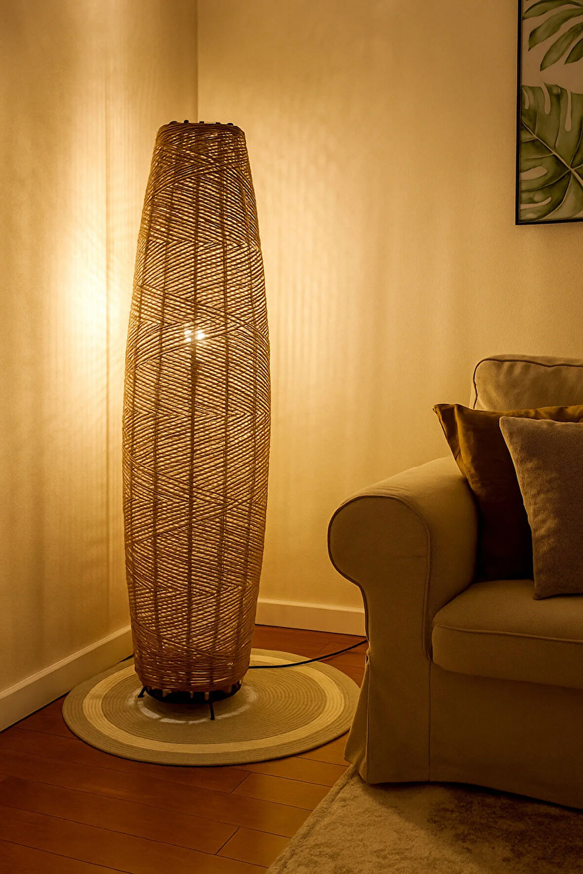 Bohem,Ahşap,Jüt,Hasır,Doğal Lambader 125*32