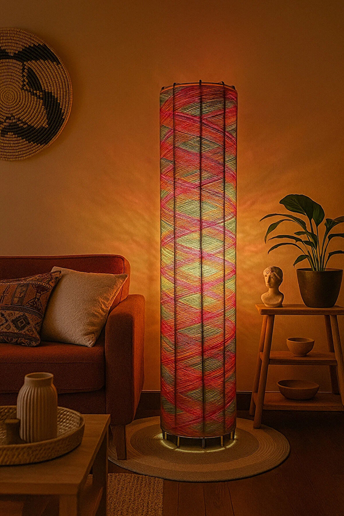 Bohem,Ahşap,Peluş,Modern,Rustik,Doğal El Yapımı Lambader 135*32