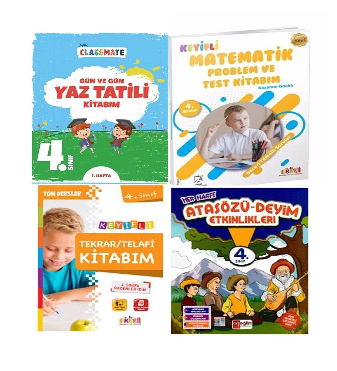4. Sınıf Gün Ve Gün Yaz Tatili Kitabım +Matematik Problem ve Test Kitabım+Atasözü-Deyimler +Tekrar Telafi Kitabım
