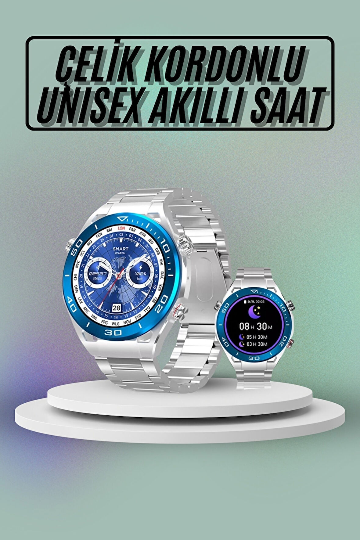 Akıllı Saat Çelik Kordonlu Amoled Ekran Android ve İOS Uyumlu Çağrı Cevaplayabilen