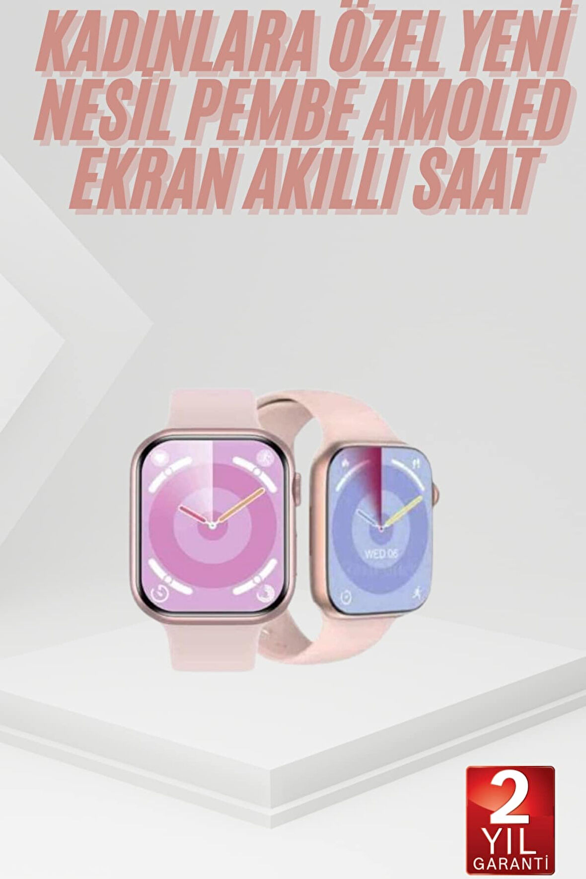 Pembe Akıllı Saat 49mm iOS & Android Uyumlu Arama Özellikli