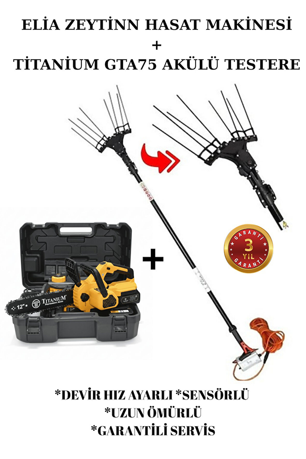 Elia Sensörlü ve Devir Ayarlı Zeytin Hasat Makinası Titanium GTA75 Hediyeli