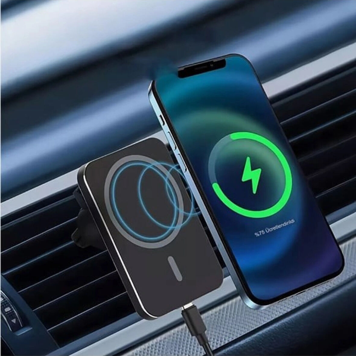 MAGSAFE ARAÇ İÇİ TELEFON TUTUCU & KABLOSUZ ŞARJ CİHAZI | 15W HIZLI ŞARJ DESTEKLİ