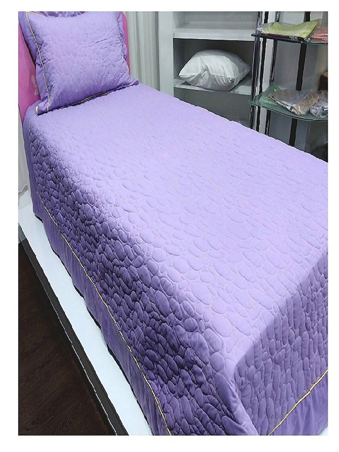 TAÇ KRİSTAL EMPRİME YATAK ÖRTÜSÜ-LİLA -TEK KİŞİLİK