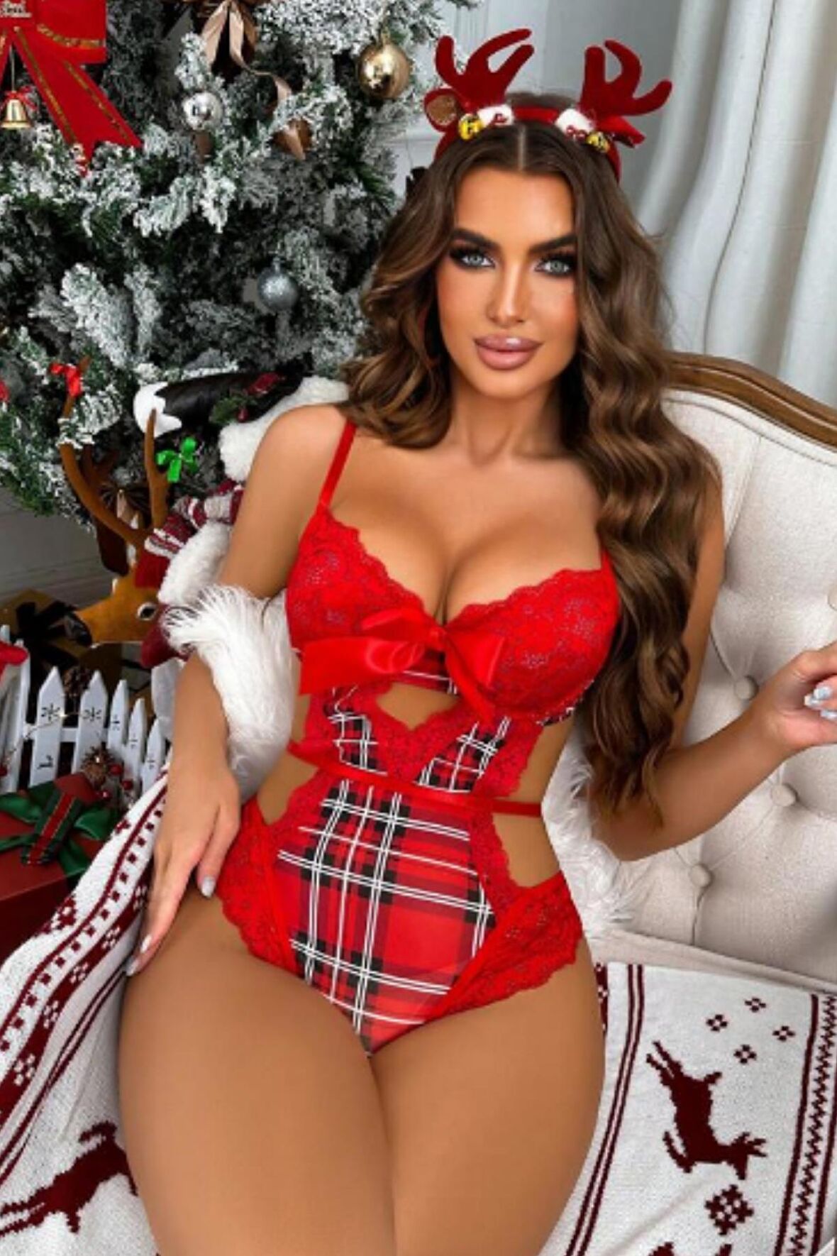 Bella Notte Kırmızı Yılbaşı Temalı Seksi Kostüm  Bodysuit 15077 
