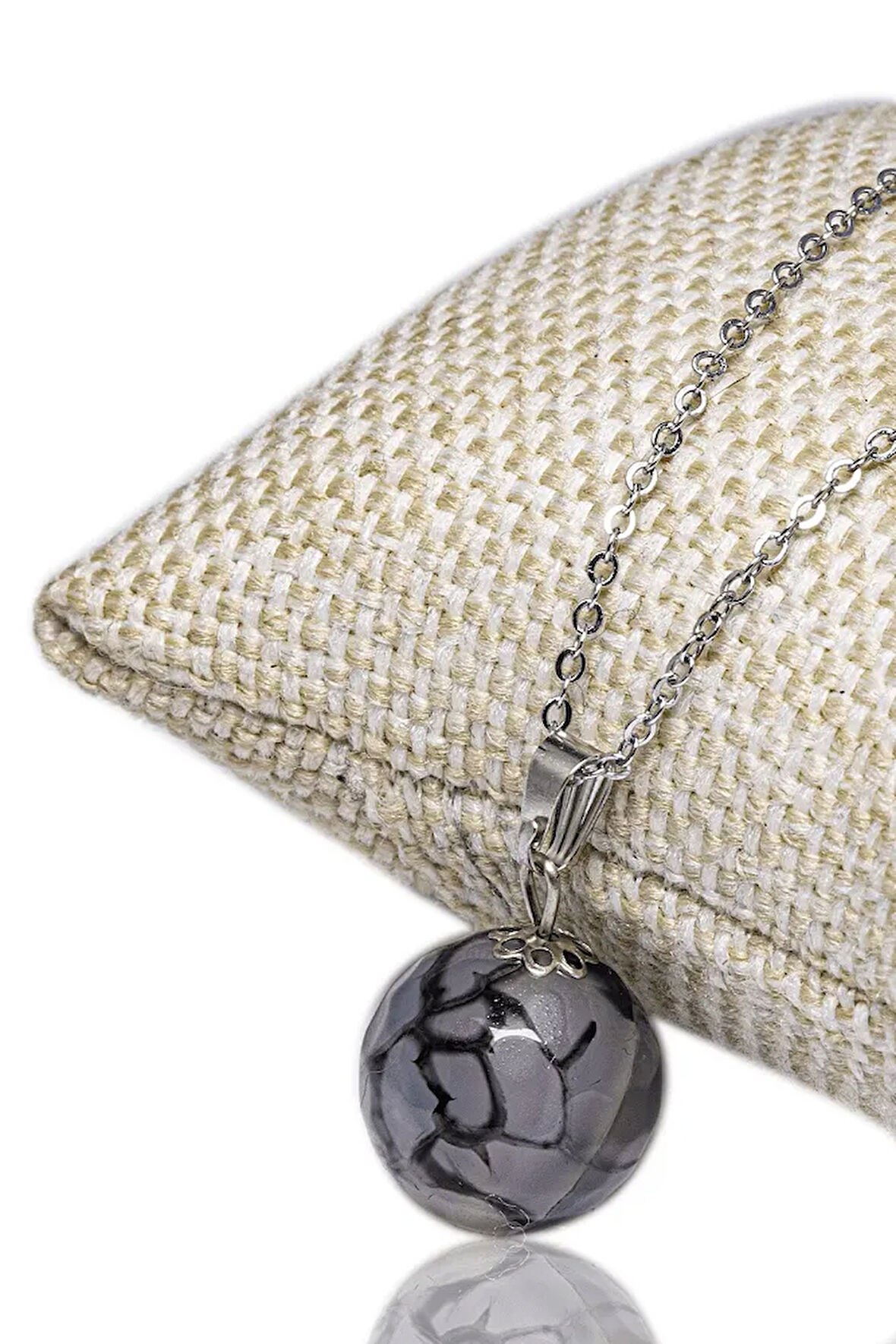 Sertifikalı Doğal Çizgili Akik Taşı Kolye