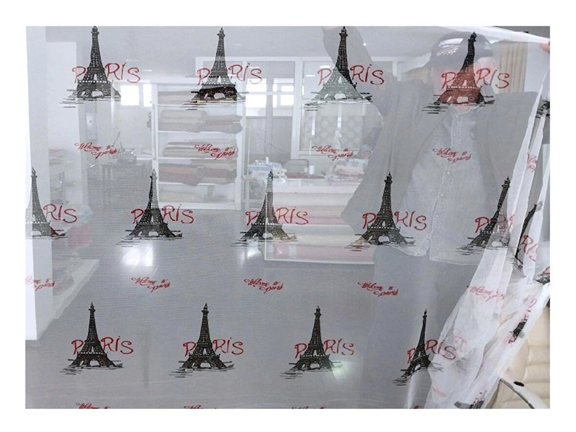 Taç tül perde-Paris motifli