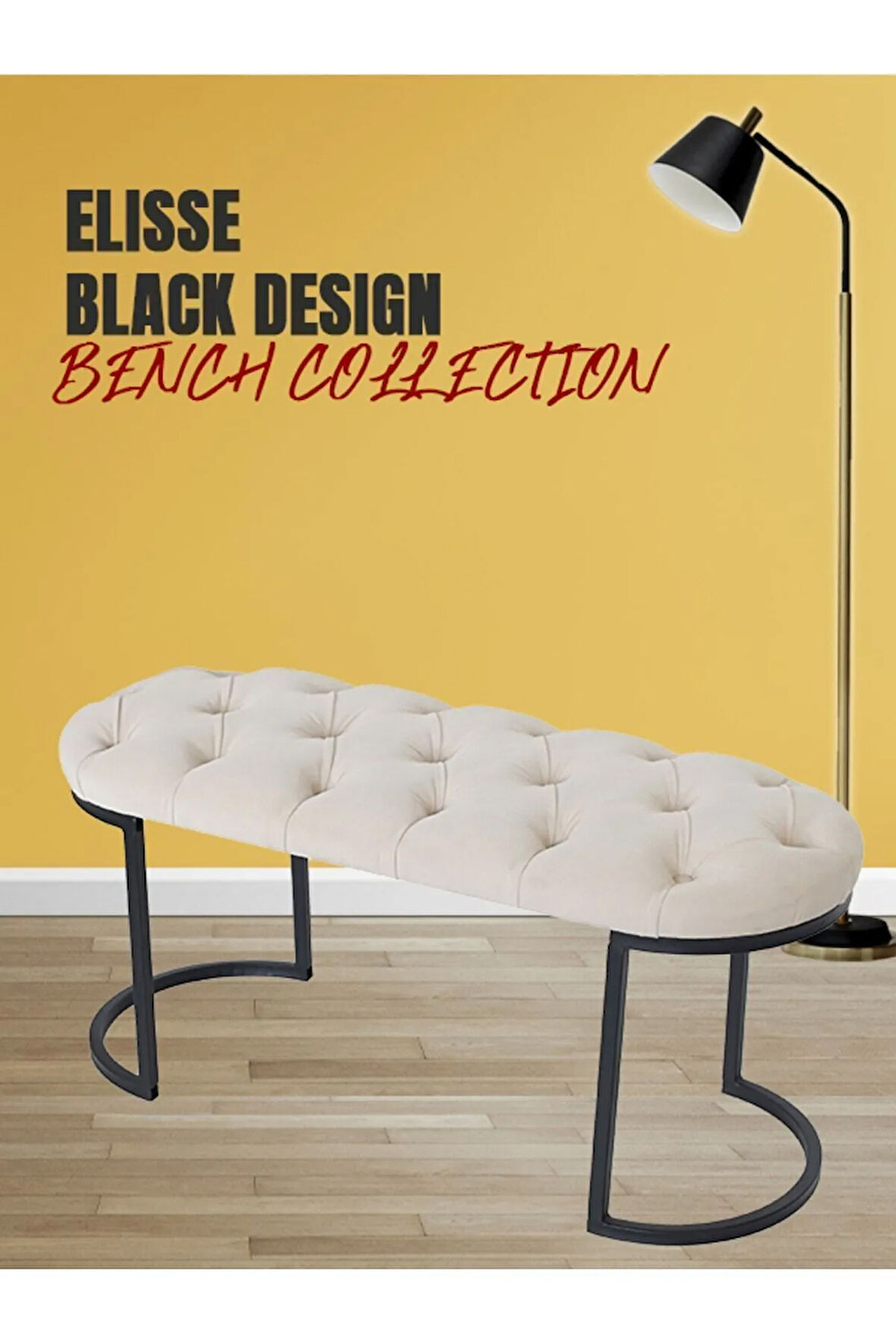 Elisse Krem Puf Metal Ayaklı Kapitoneli Model Oval Bench