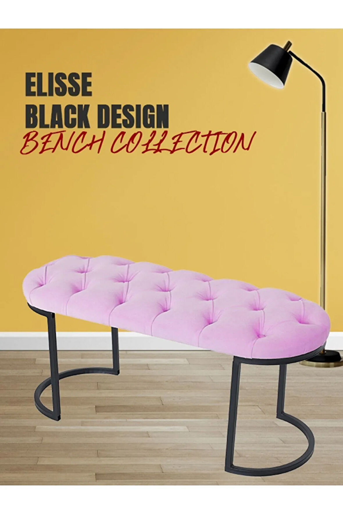 Elisse Pembe Puf Metal Ayaklı Kapitoneli Model Oval Bench