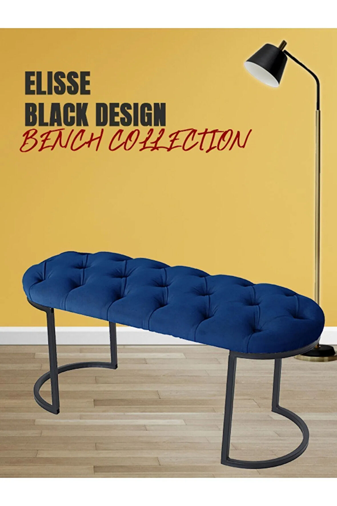 Elisse Mavi Puf Metal Ayaklı Kapitoneli Model Oval Bench