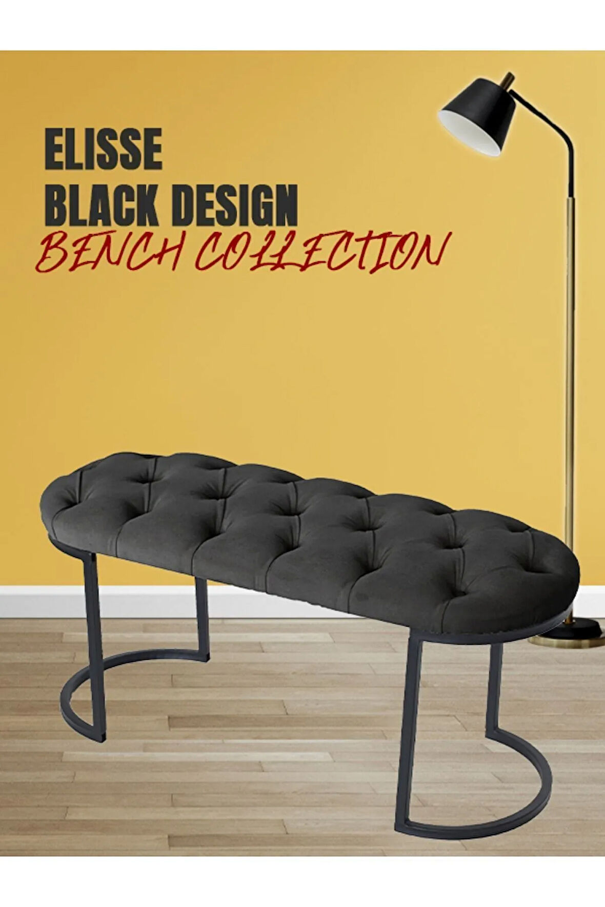 Elisse Antrasit Puf Metal Ayaklı Kapitoneli Model Oval Bench