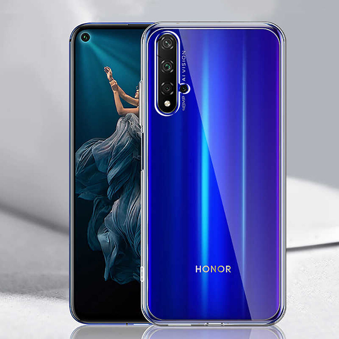 Huawei Honor 20 Uyumlu kamera korumalı Yumuşak Dokulu ve Şık Koruma Şeffaf Kılıf