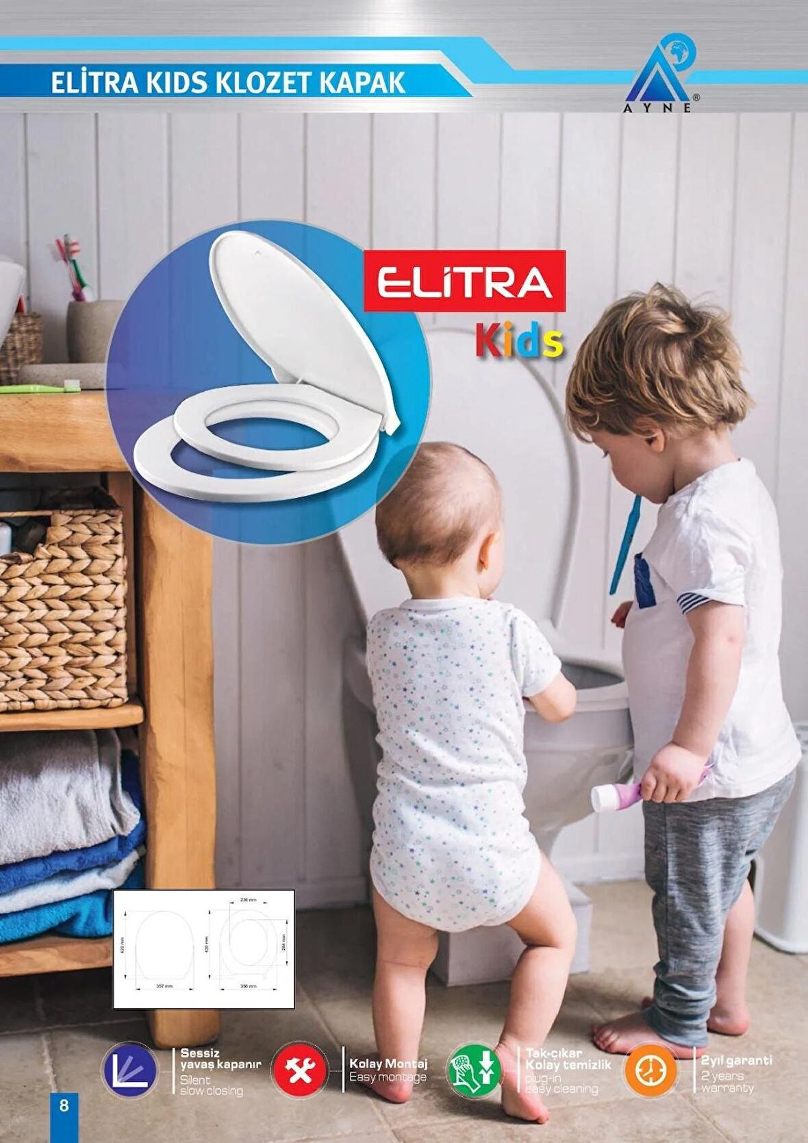 ELİTRA KIDS AMORTİSÖRLÜ SESSİZ YAVAŞ KAPANIR KLOZET KAPAK 