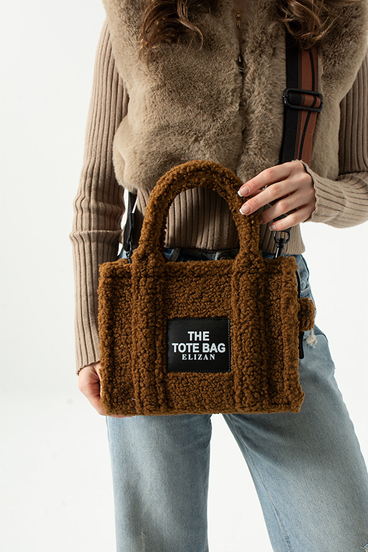 Elizan Kolon Askılı The Tote Modern Kahve Peluş Kadın Çantası