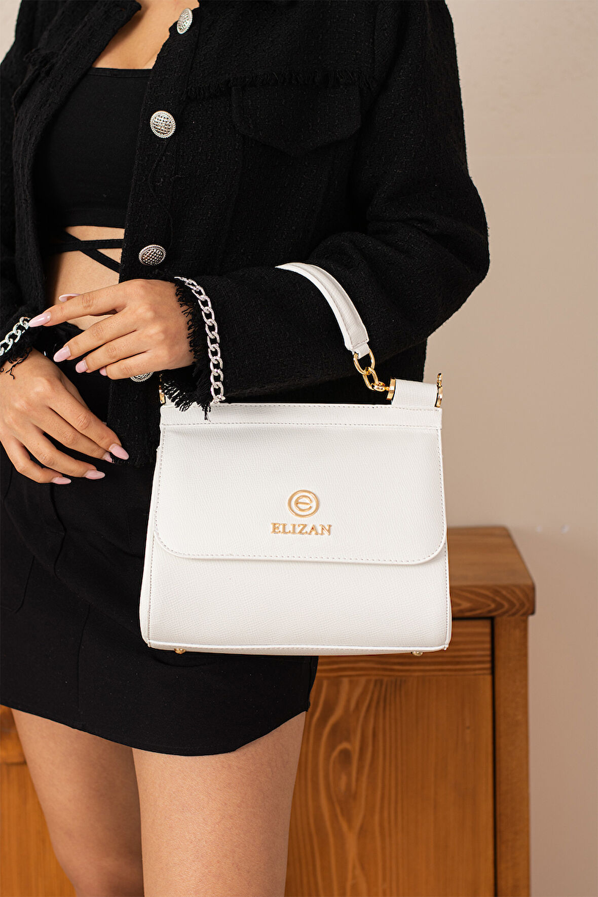 Elizan Modern Tasarım Beyaz Çapraz Kadın Çantası
