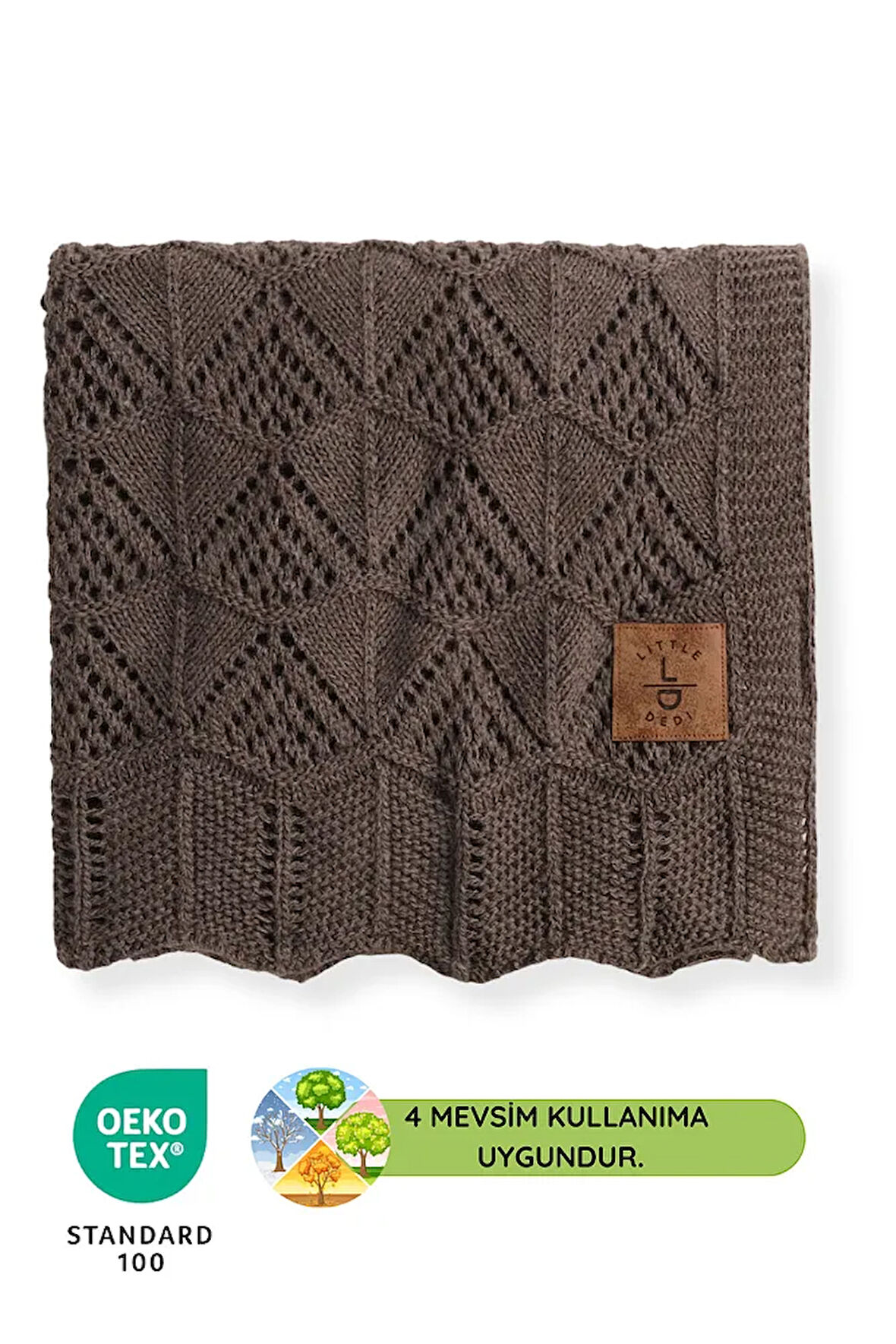 LITTLE DEDI Emily Bebek Çocuk Battaniyesi Model Örgü Desenli Kahverengi - 80x100