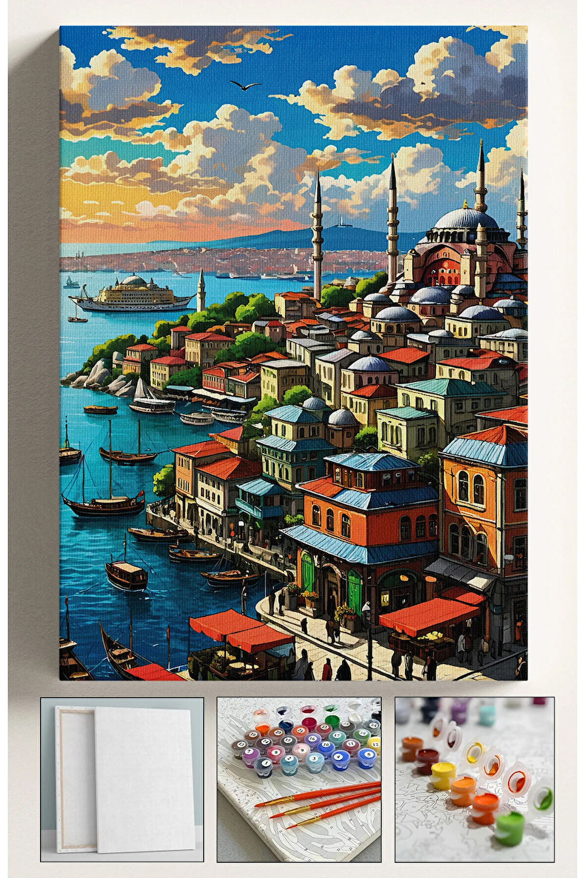 Sayılarla Boyama Hobi Seti Çerçeveli Numaralı Tuval Fırça Boya Dahil Kasnaklı EMİNÖNÜ 40x50 Cm