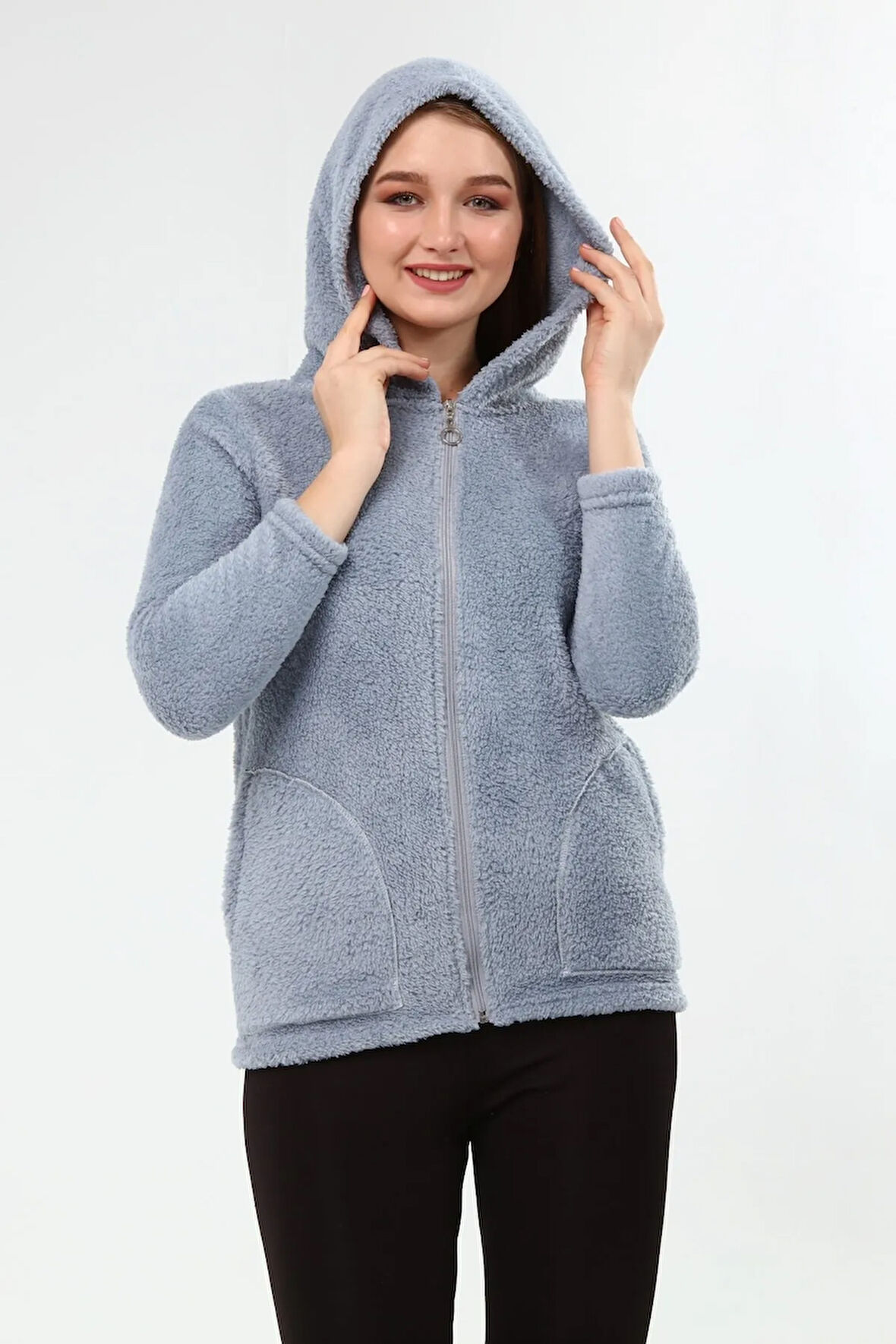 Peluş Kapüşonlu Mont