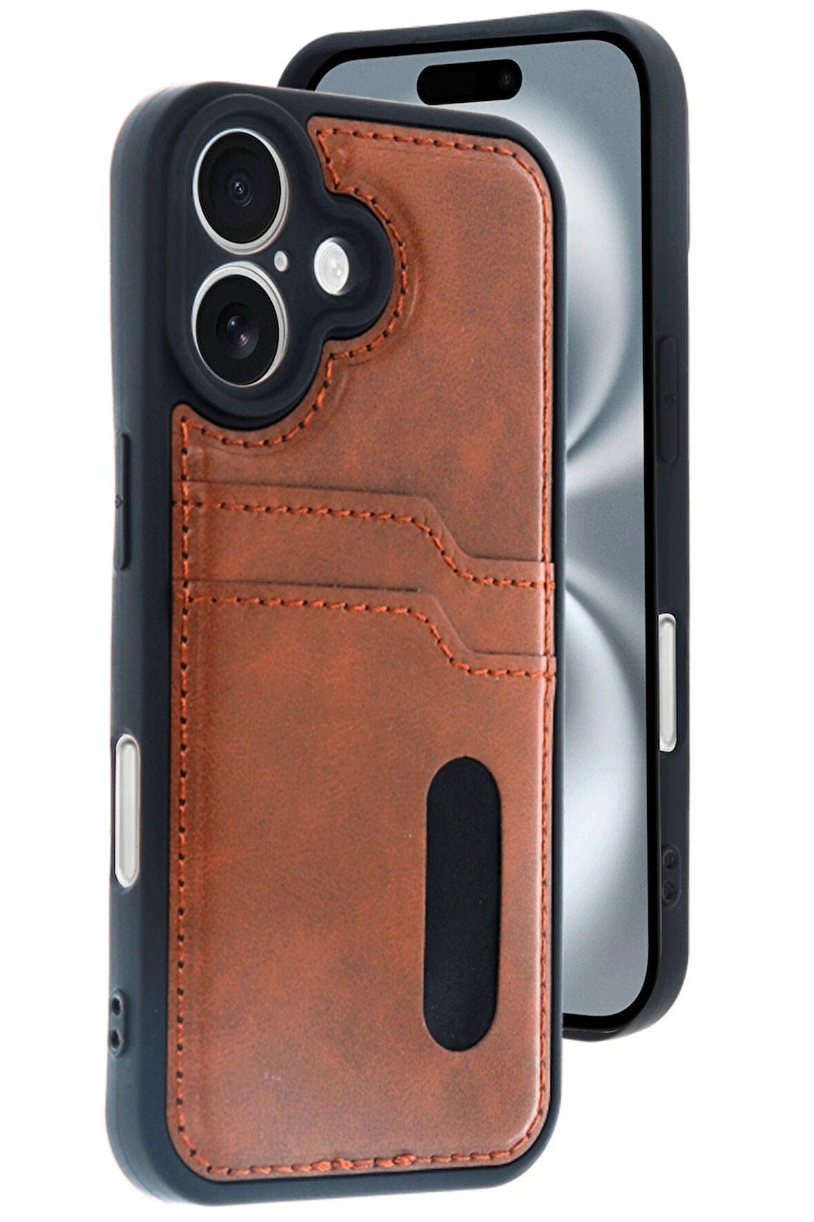 Teleplus iPhone 16 Kılıf Kartlıklı Slots PU Deri Sara Kapak