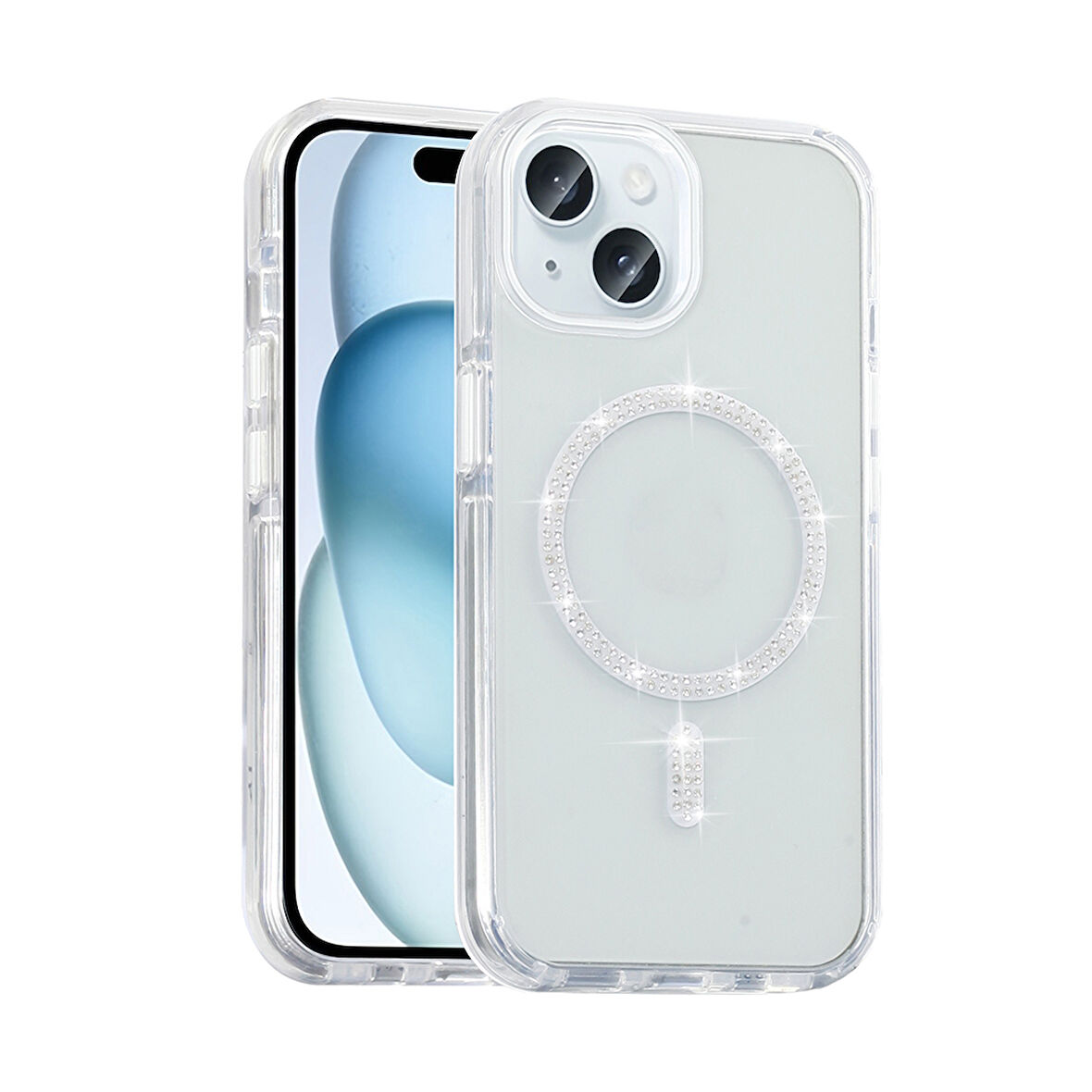 Teleplus iPhone 15 Plus Kılıf Msafe Özellikli Koment Taşlı Kapak