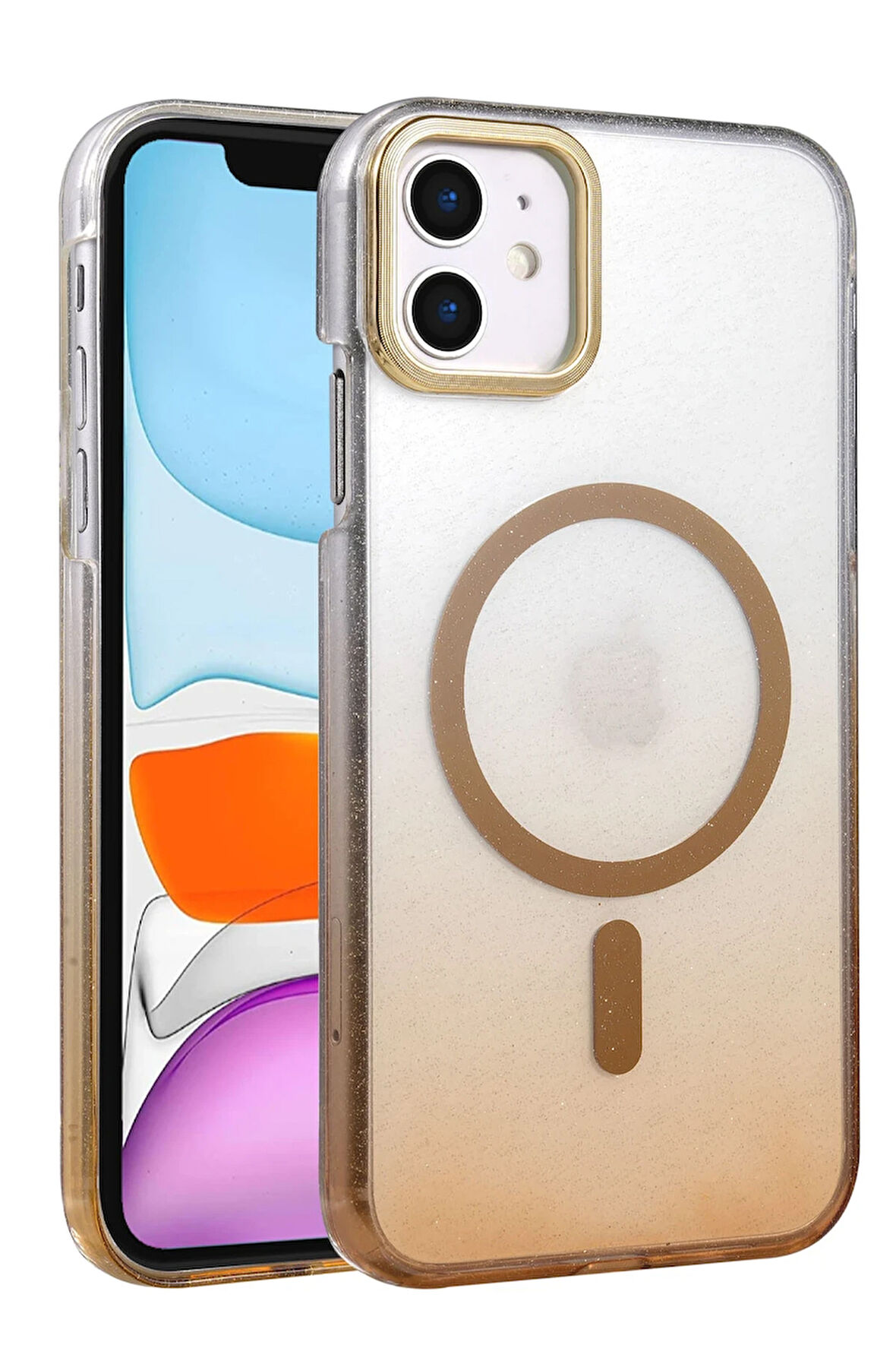 Teleplus iPhone 12 Kılıf Simli Shinys Glossy Manyetik Şarjlı Kapak