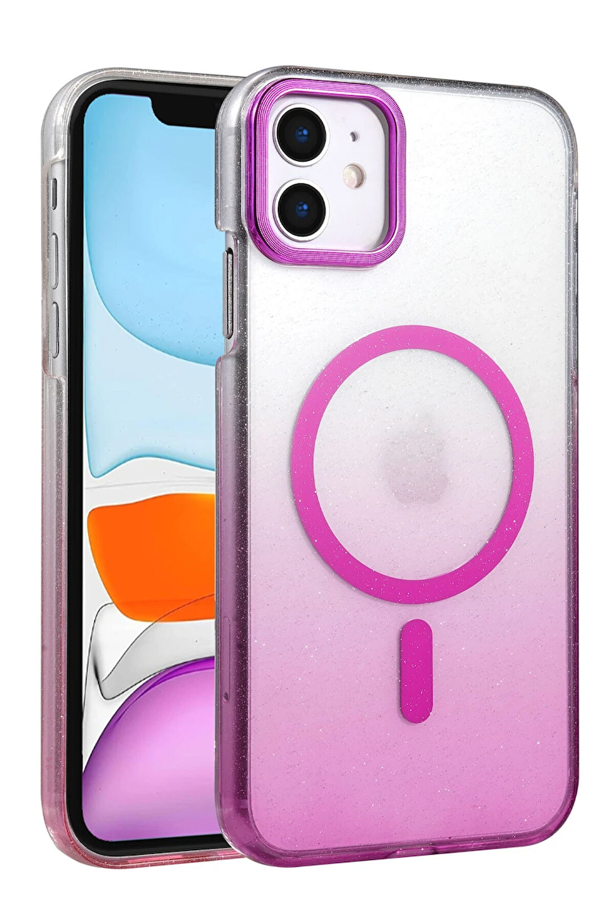 Teleplus iPhone 12 Kılıf Simli Shinys Glossy Manyetik Şarjlı Kapak