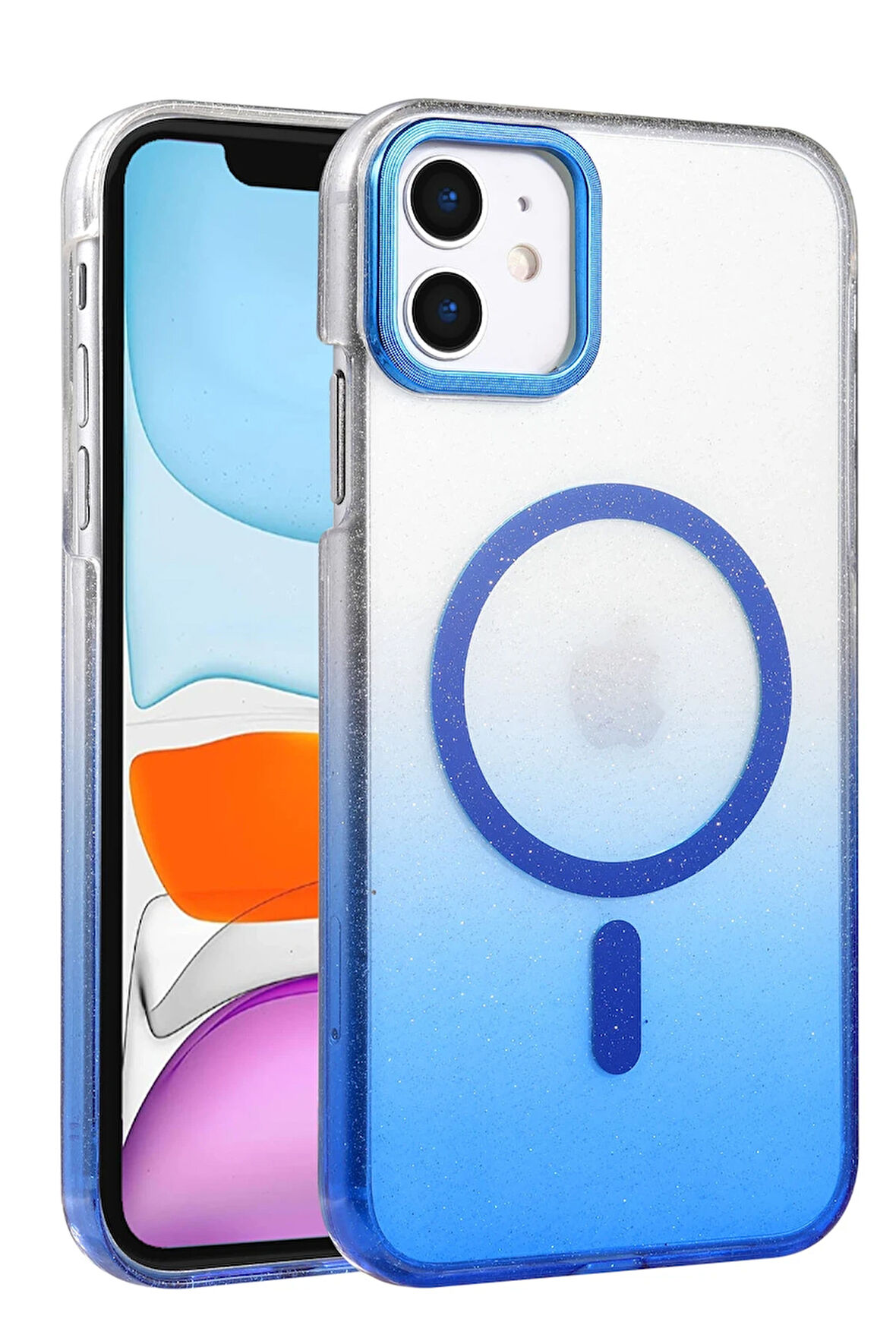 Teleplus iPhone 12 Kılıf Simli Shinys Glossy Manyetik Şarjlı Kapak