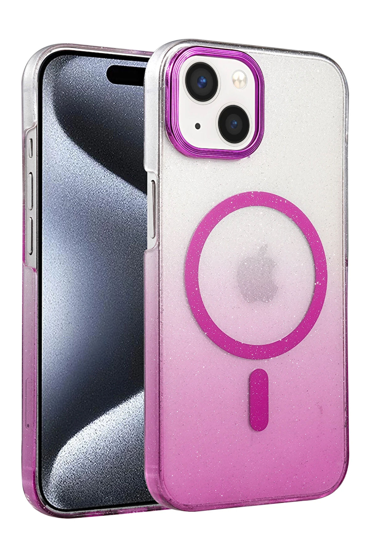 Teleplus iPhone 15 Kılıf Simli Shinys Glossy Manyetik Şarjlı Kapak
