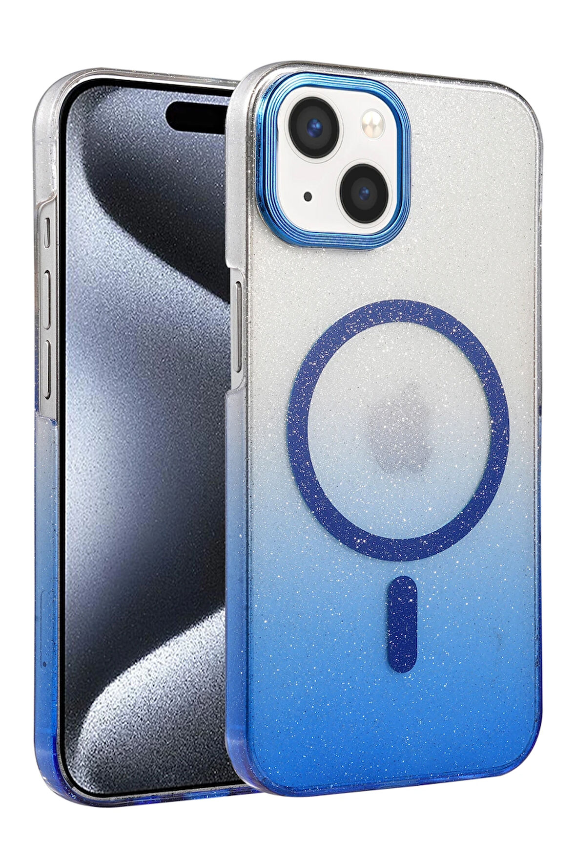 Teleplus iPhone 15 Kılıf Simli Shinys Glossy Manyetik Şarjlı Kapak