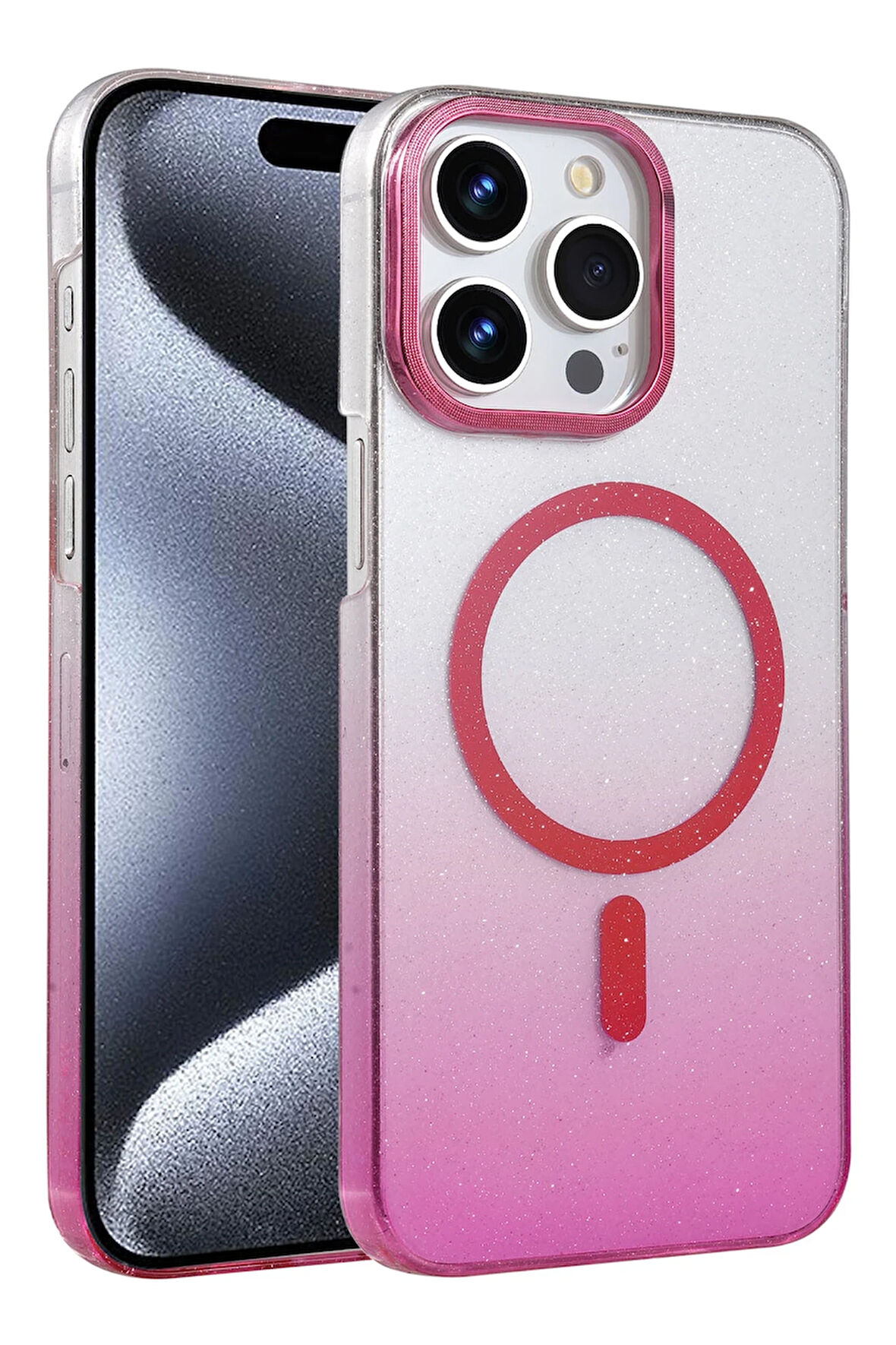 Teleplus iPhone 15 Pro Max Kılıf Simli Shinys Glossy Manyetik Şarjlı Kapak