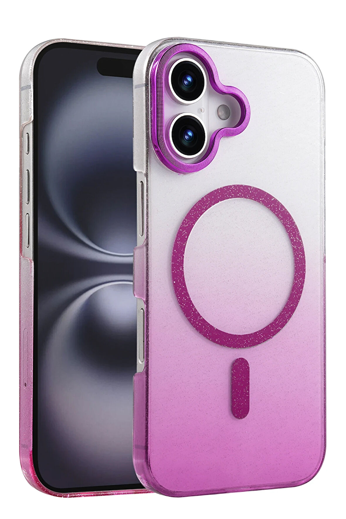 Teleplus iPhone 16 Plus Kılıf Simli Shinys Glossy Manyetik Şarjlı Kapak