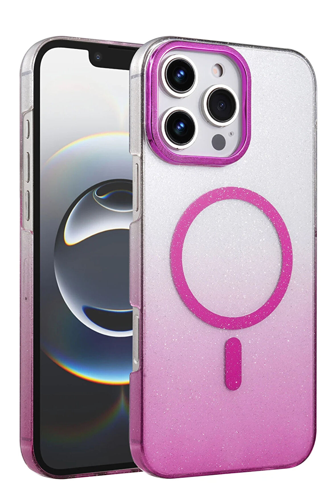 Teleplus iPhone 16 Pro Kılıf Simli Shinys Glossy Manyetik Şarjlı Kapak