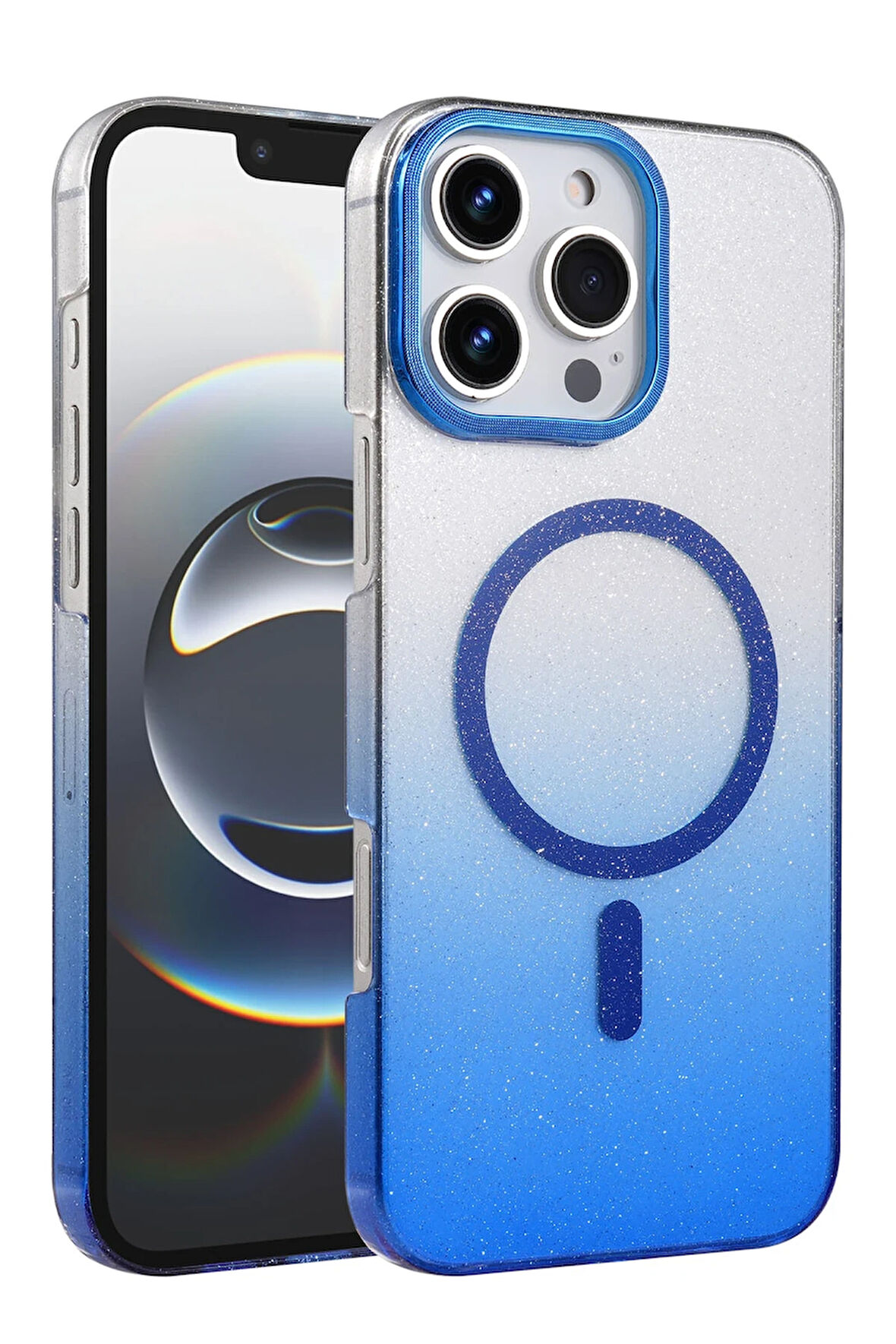 Teleplus iPhone 16 Pro Kılıf Simli Shinys Glossy Manyetik Şarjlı Kapak