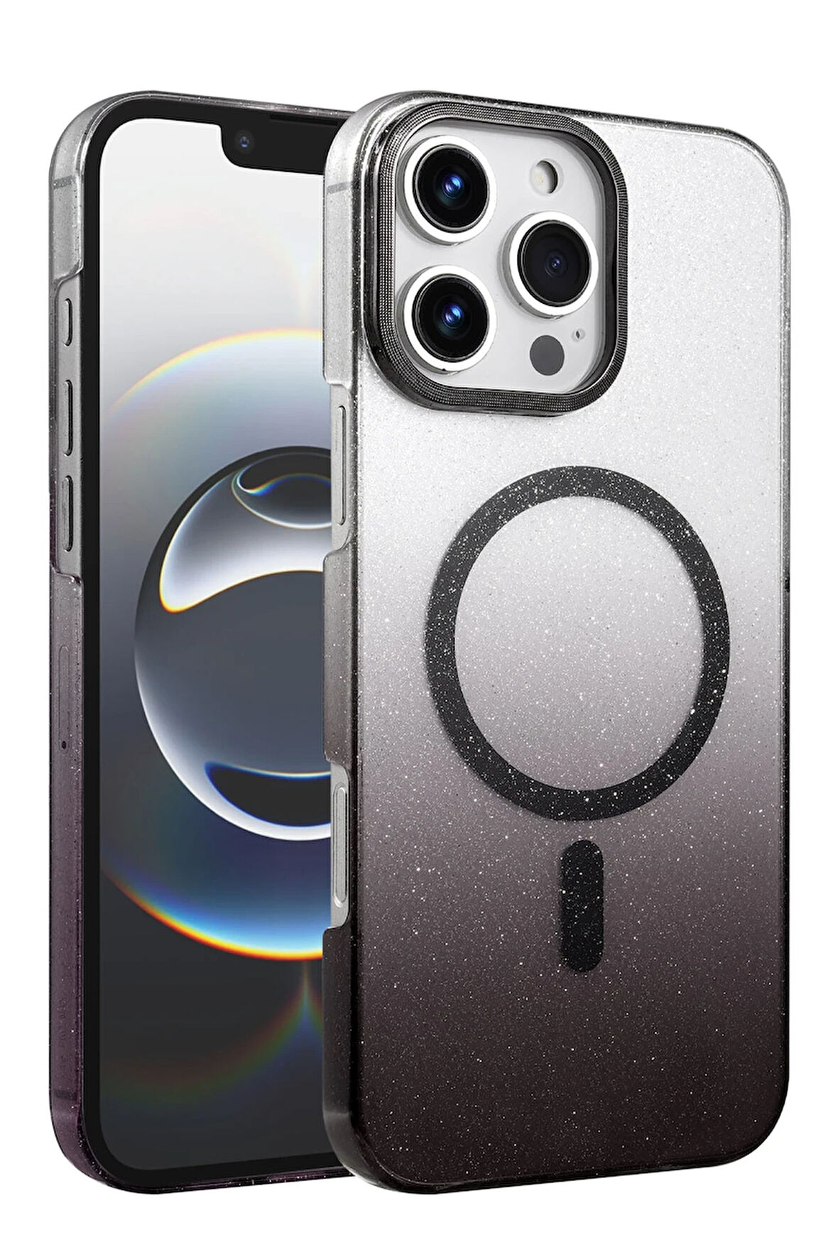 Teleplus iPhone 16 Pro Kılıf Simli Shinys Glossy Manyetik Şarjlı Kapak