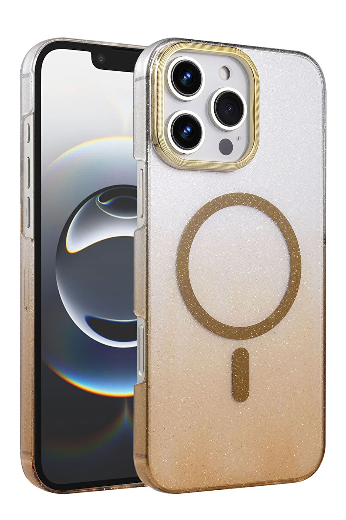 Teleplus iPhone 16 Pro Max Kılıf Simli Shinys Glossy Manyetik Şarjlı Kapak