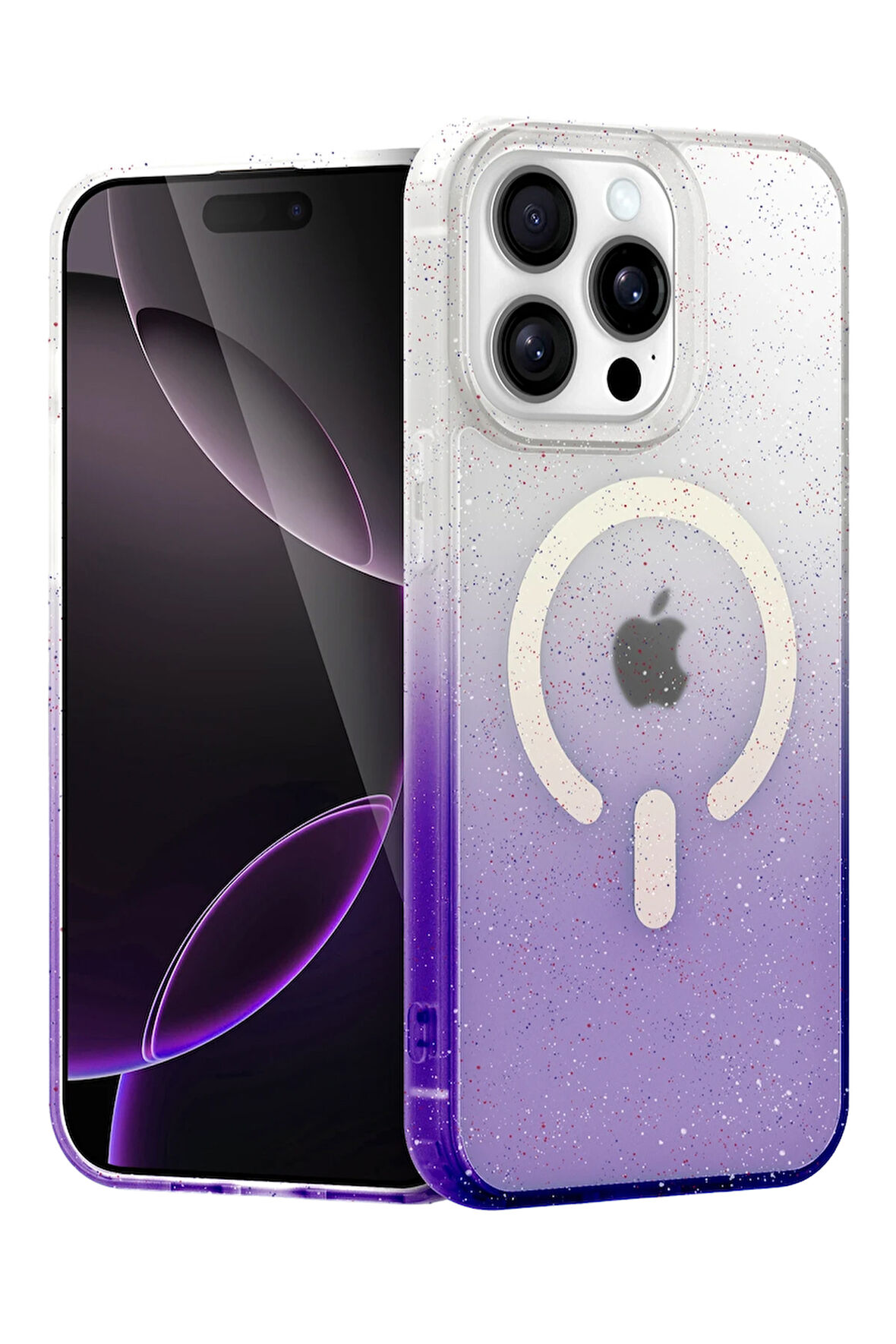 Teleplus iPhone 14 Pro Max Kılıf Simli Shinys Pummel Manyetik Şarjlı Kapak