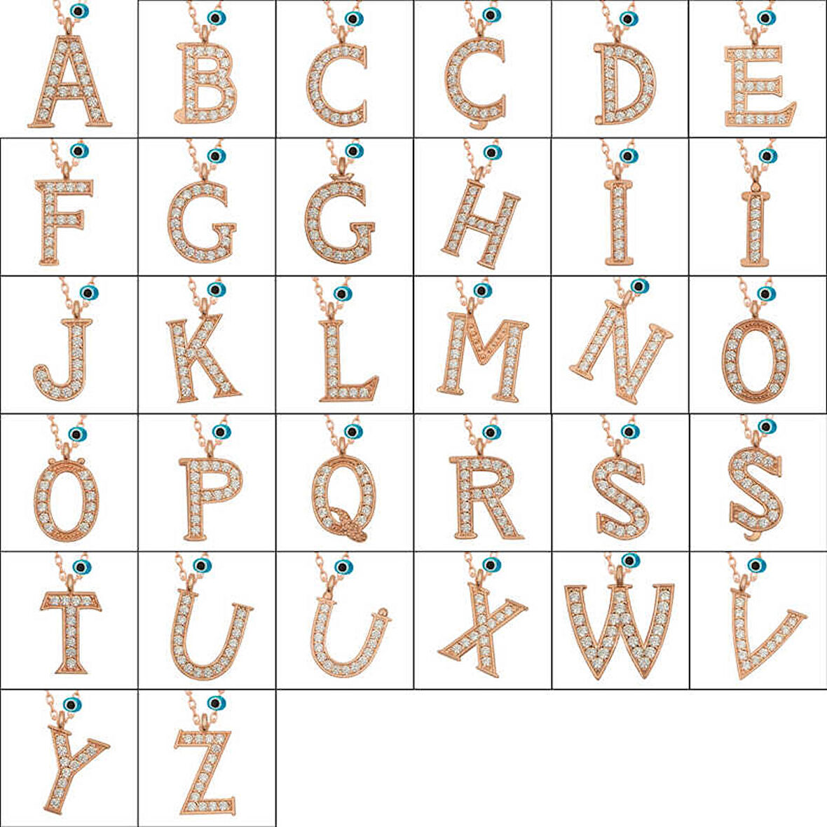 925 Ayar Gümüş Nazar Rose İ Harfi Kadın Gümüş Kolye