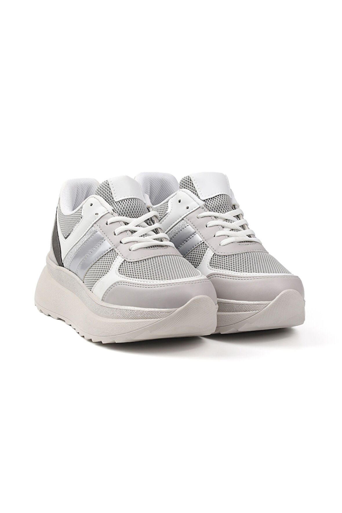 Kadın Buz Gri Simli Sneaker Hafif Ortopedik Günlük Spor Ayakkabı