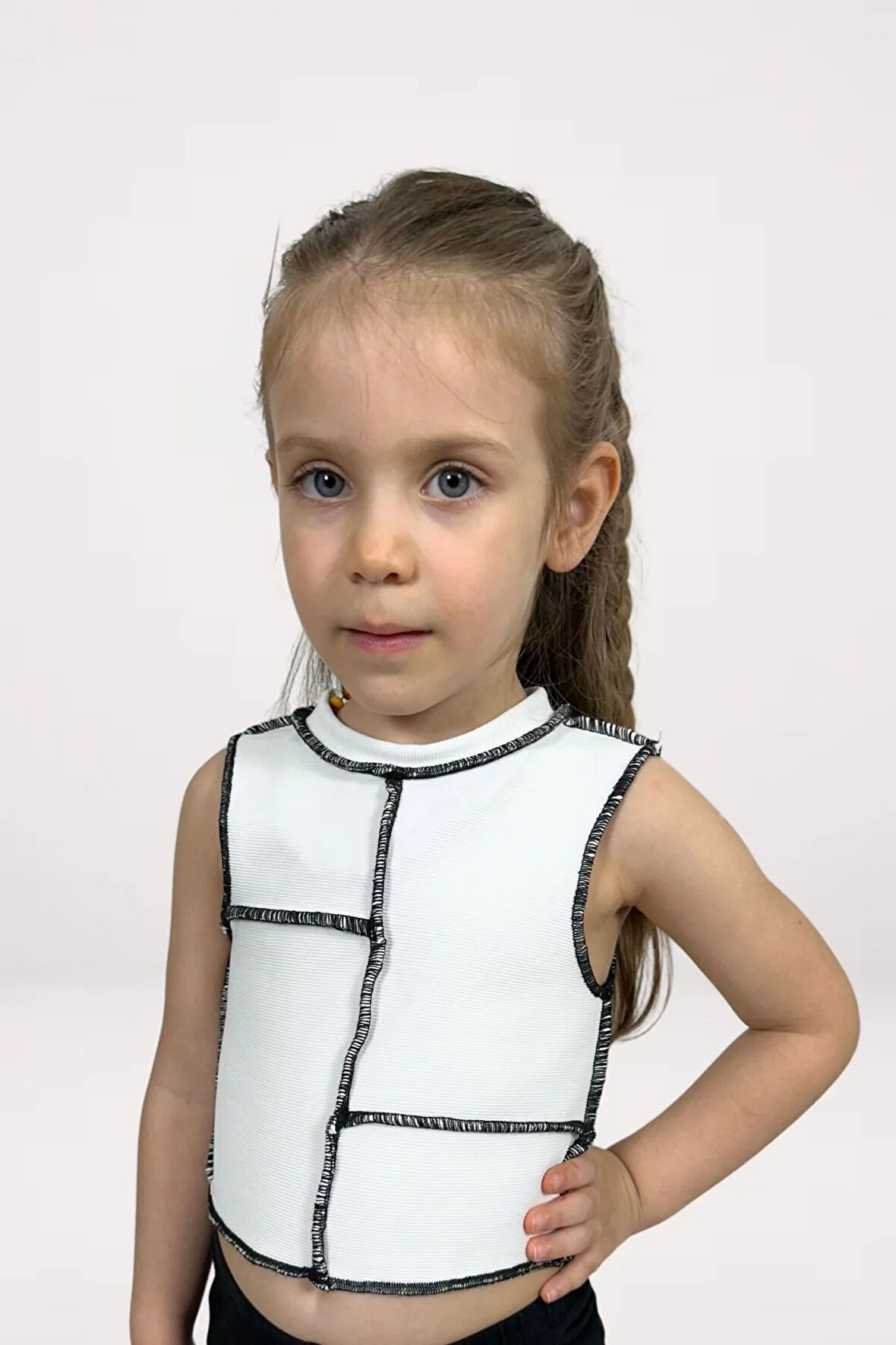 Kız Çocuk Crop Top Beyaz Sıfır Kol - Likralı %100 Pamuk