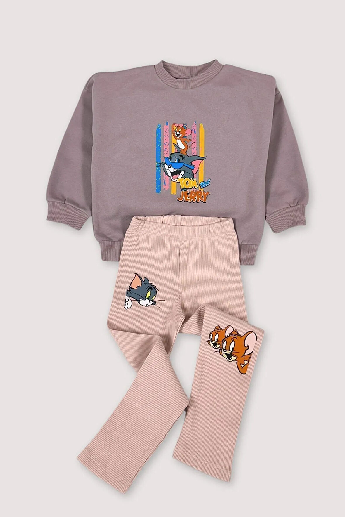 Kız Çocuk Alt Üst Takım Pembe Tom & Jerry Karakterli - %100 Pamuk, 3, 4 Yaş