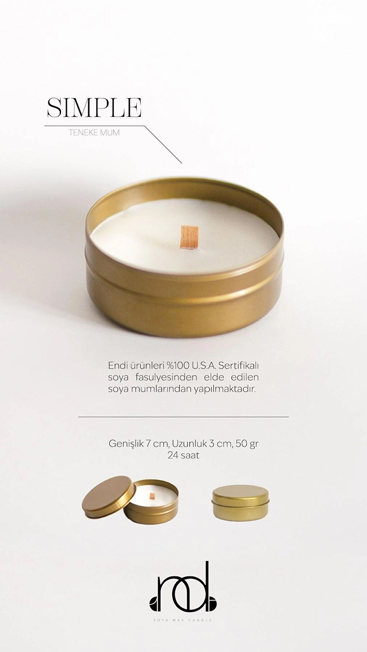 %100 Doğal Soya Wax Ve Doğal Uçucu Yağlı Aromaterapi Hediyelik Teneke Mum ''SIMPLE''