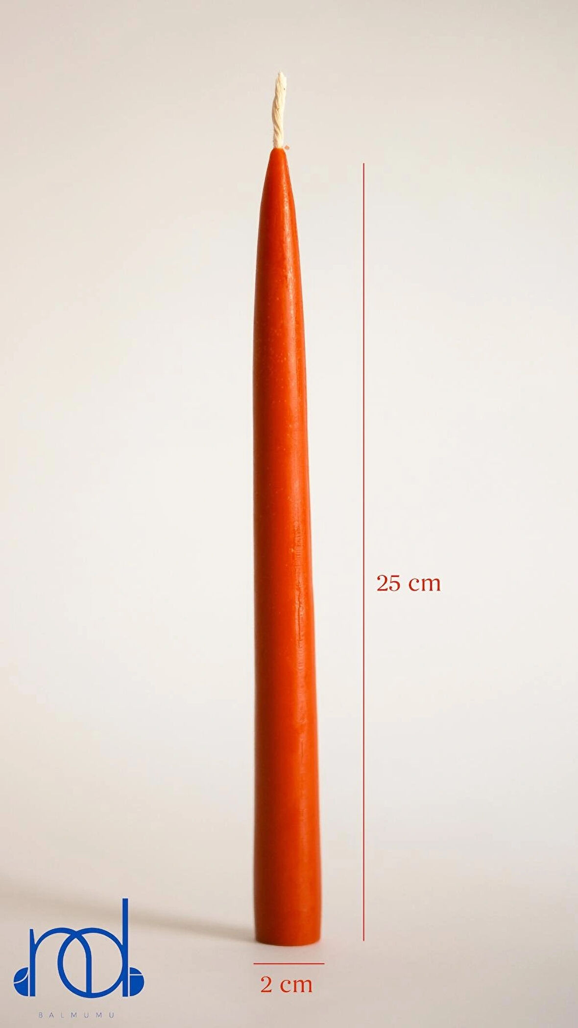Balmumu Mum  1  Adet Standart Şamdan Mumu 25Cm Boy 2Cm Kalınlık Doğal Kırmızı Dekoratif Hediyelik Mum