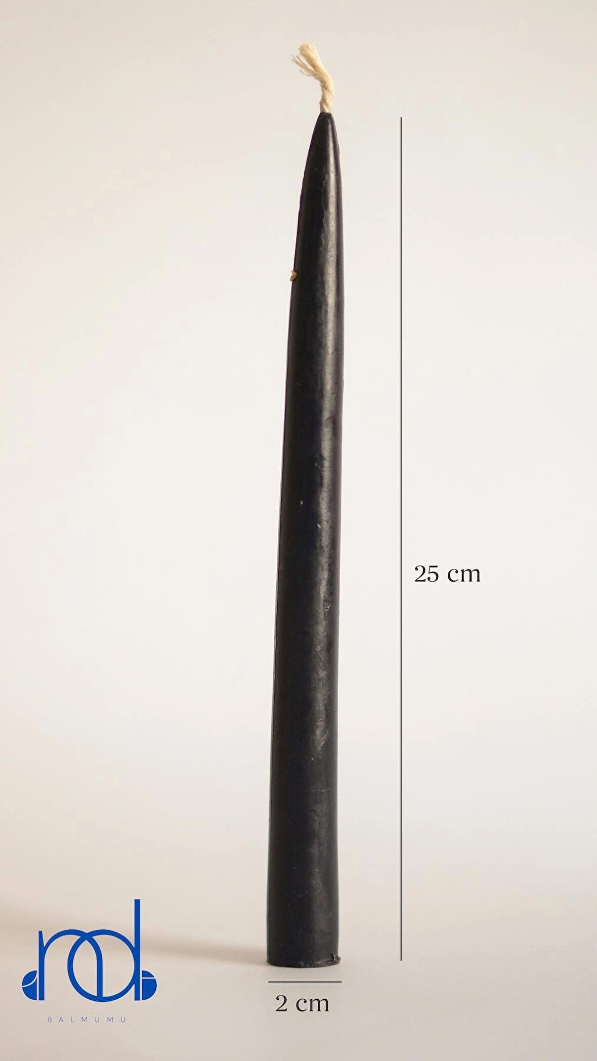 Balmumu Mum 1 Adet Standart Şamdan Mumu 25Cm Boy 2Cm Kalınlık Doğal Siyah Dekoratif Hediyelik Mum
