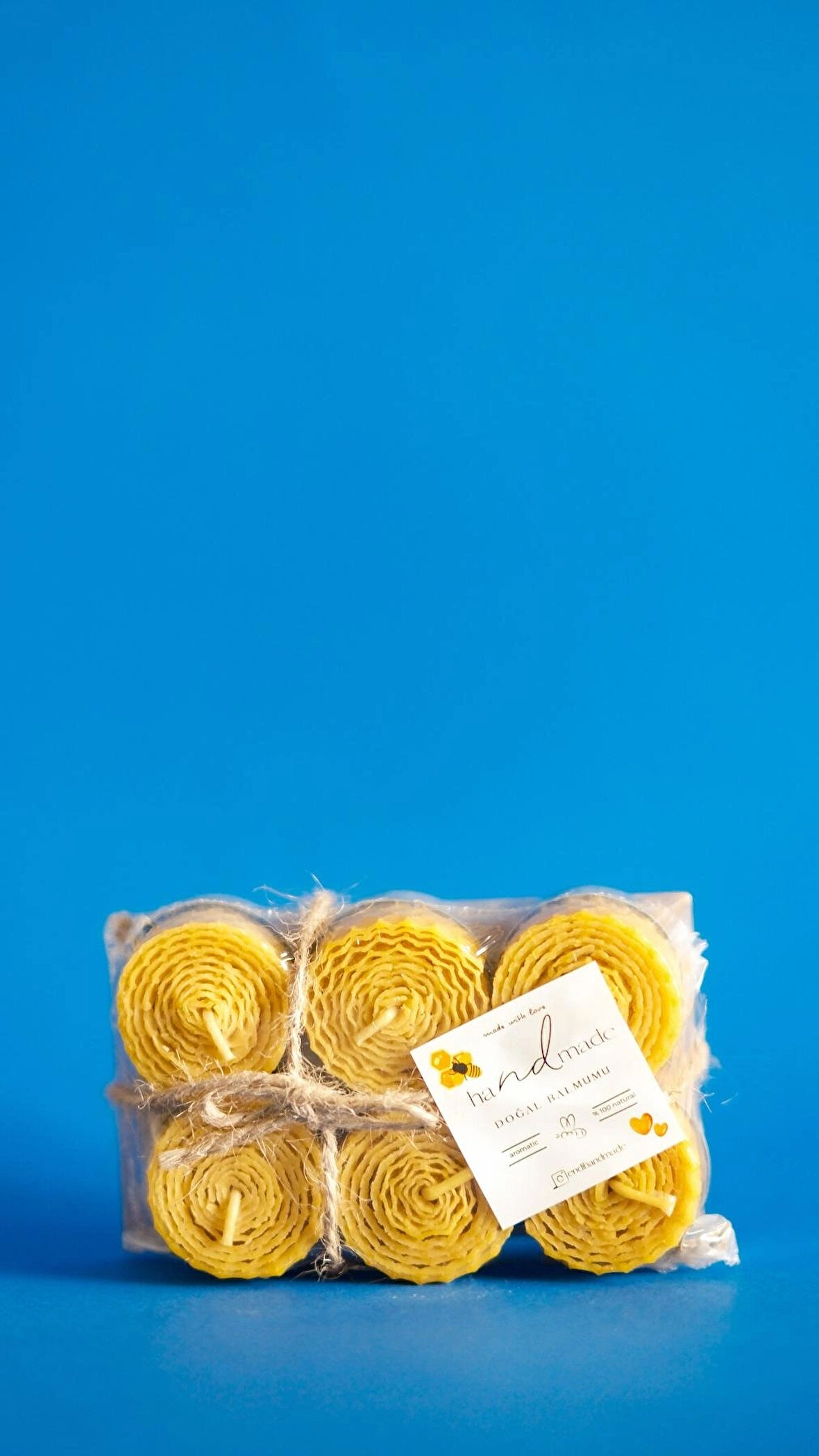 (6ADET) Sarma Tealight Mum 3,5cm X 3cm Doğal Petek Balmumu Mum Hediyelik Balmumu mum Beeswax Candle