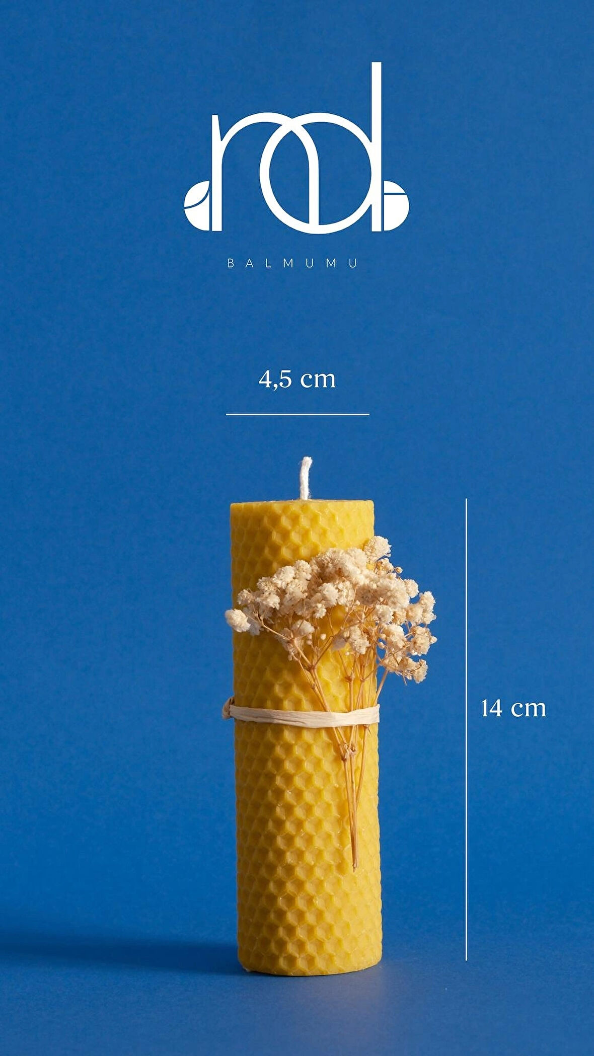 ENDİ HANDMADE Dekoratif Doğal Petek Balmumu Mum 14Cm x 4.5Cm Sarma Tek Blok Mum Beeswax Candle