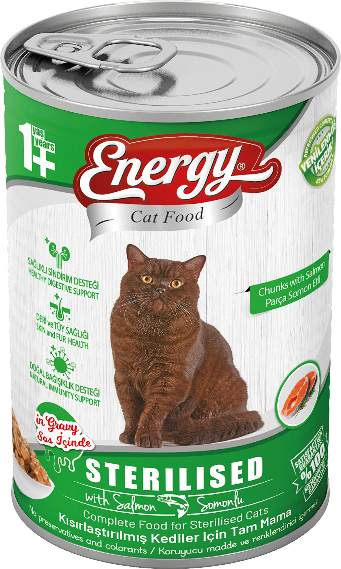 ENERGY KISIRLAŞTIRILMIŞ SOMONLU KEDİ ISLAK MAMASI KONSERVE 400 GRAM 12 ADET