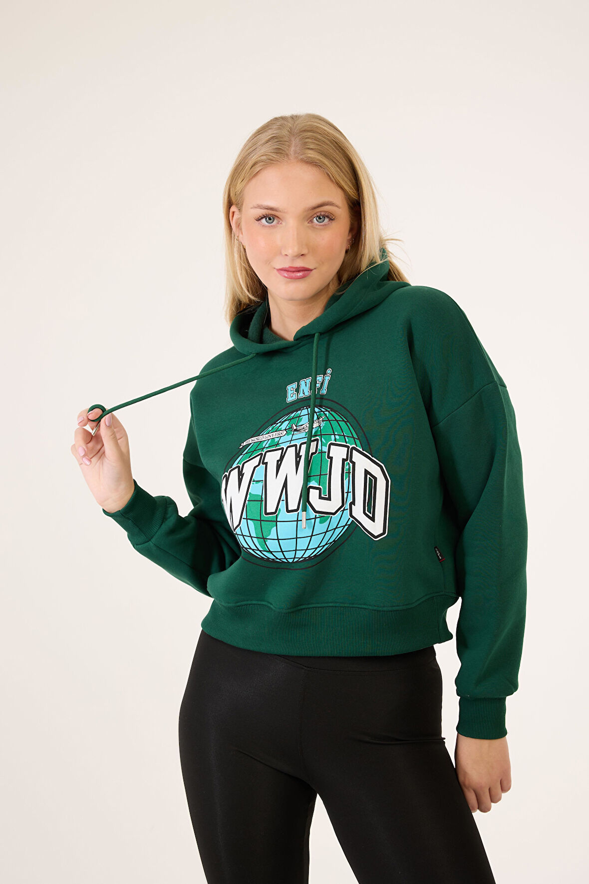 Kadın Kapüşonlu Baskılı Crop Sweatshirt