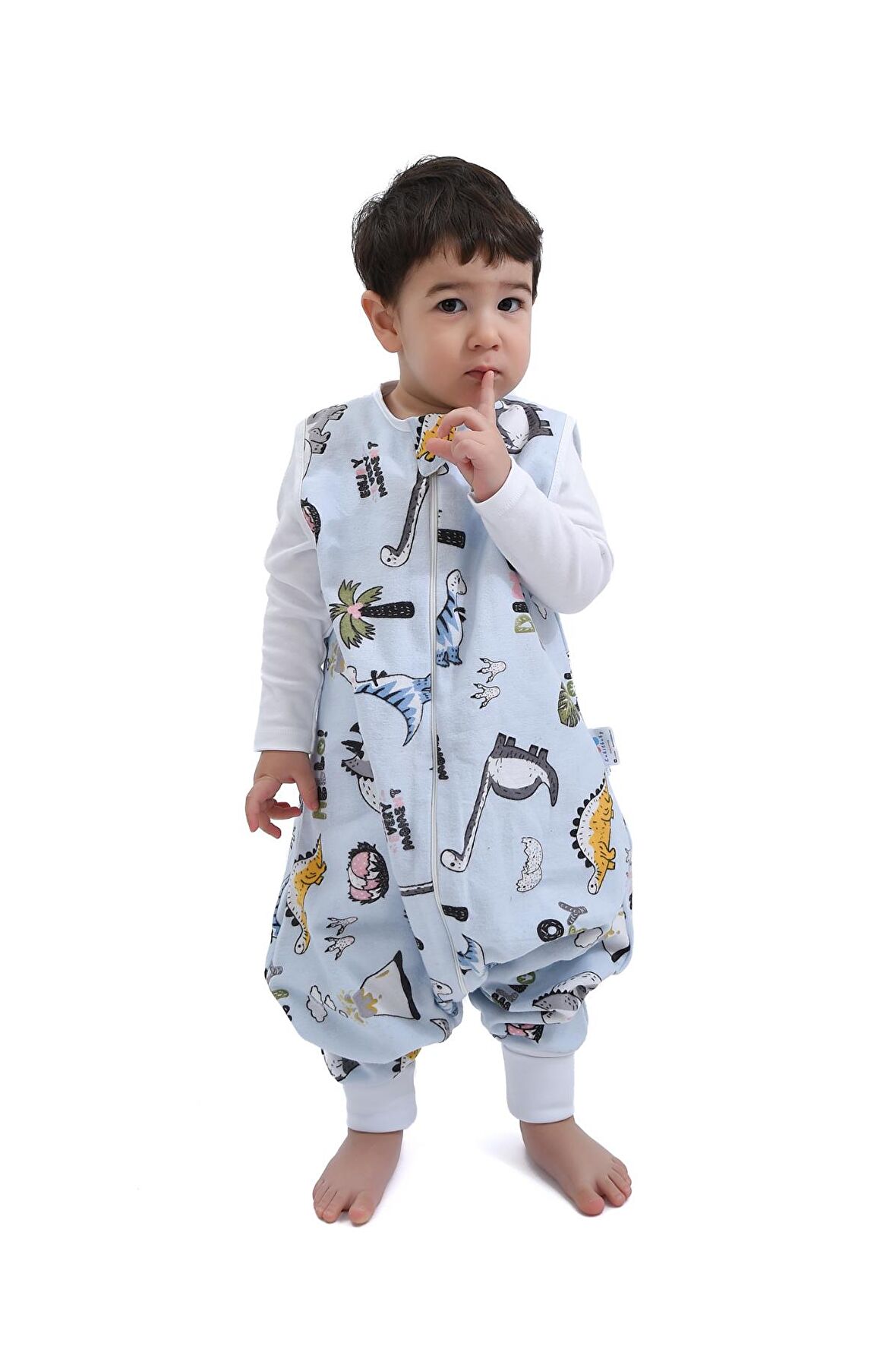 Çocuk Bebek Uyku Tulumu Çift Kat Pazen 1 tog 1-2 Yaş Mavi Dinazor