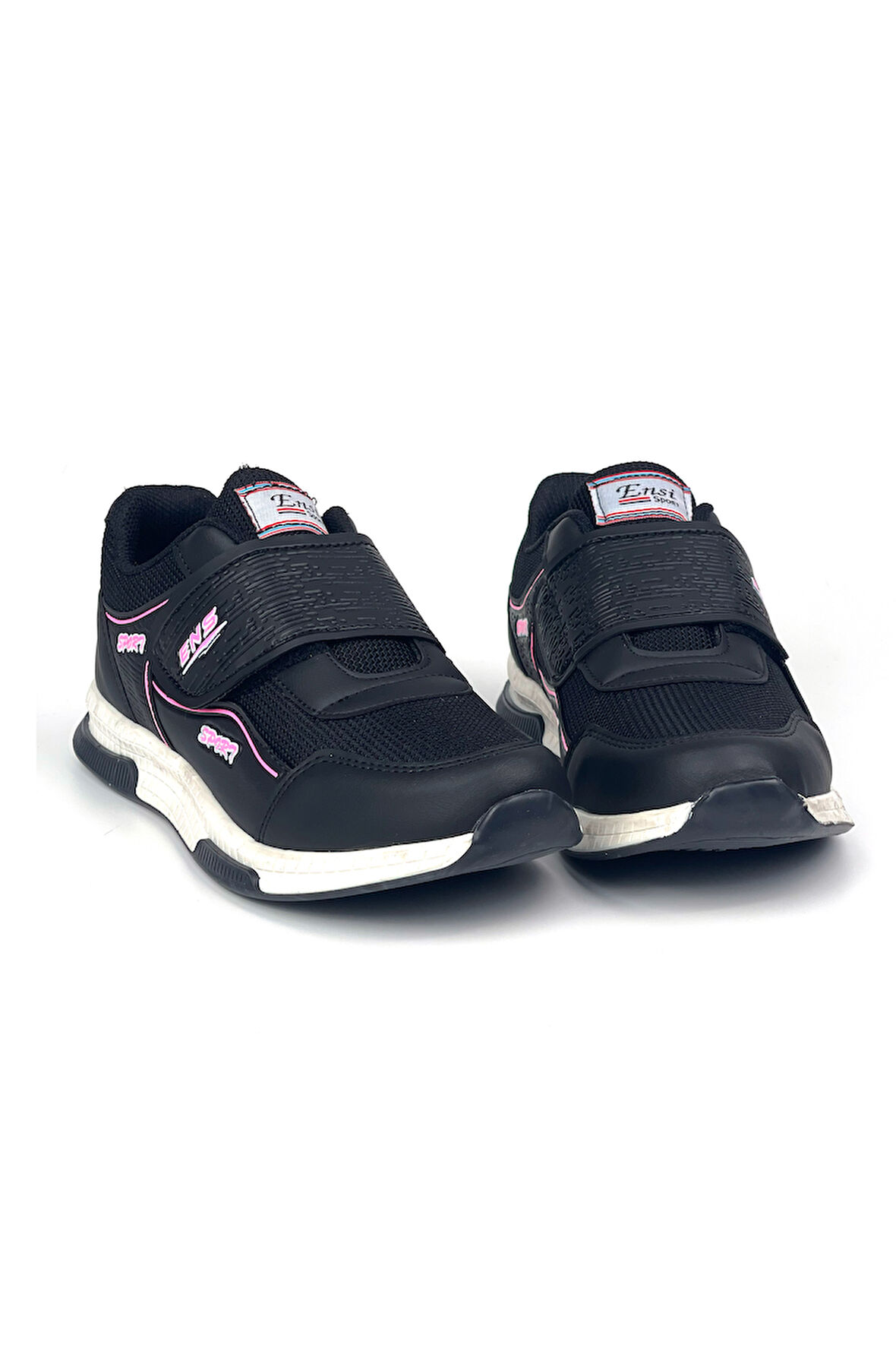 Kadın Siyah Pembe Bağcıksız Cırtlı Hafif Rahat Günlük Sneaker Spor Ayakkabı