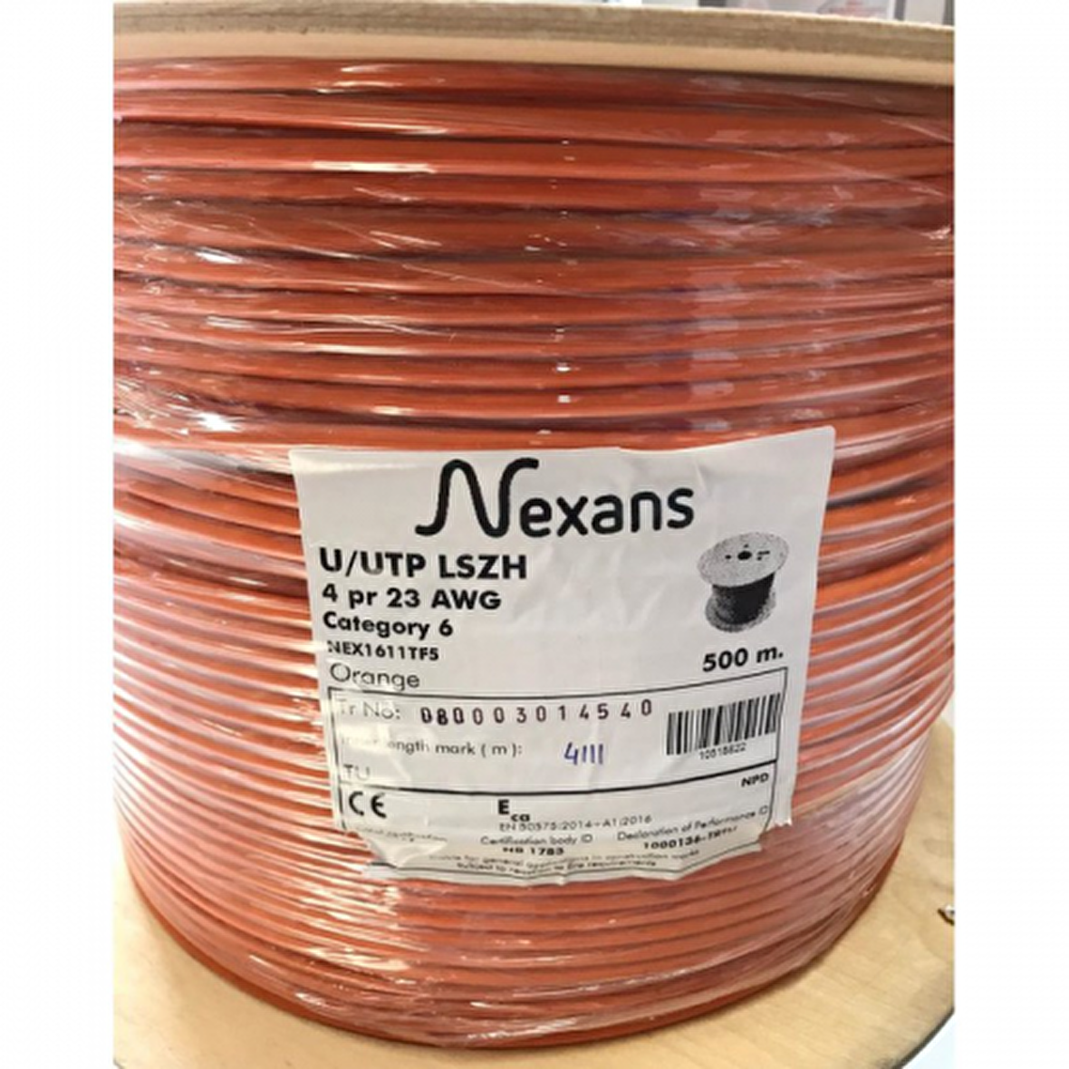 NEXANS CAT6, 500M, 23AWG (0,58mm), UTP, %100 Bakır, LSZH Halogen Free, Makara, Kablo (Turuncu)